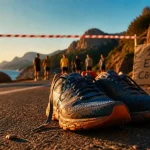 10 km esterel cote d azur : baskets sur route mer et roches rouges, départ