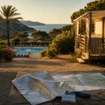 Camping côte d’azur : mobil-home et mer au coucher du soleil