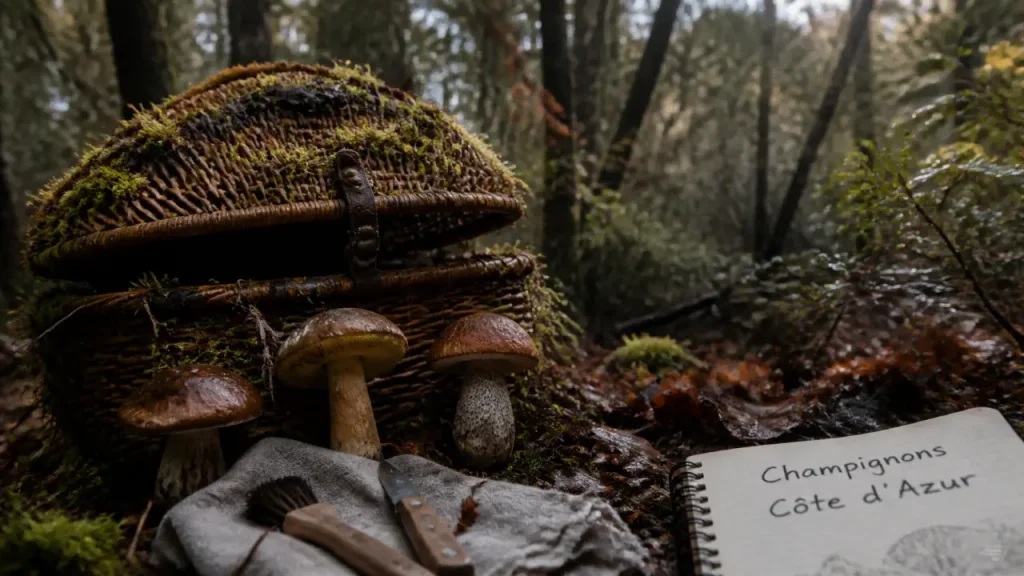 Champignons cote d azur dans un panier en sous-bois