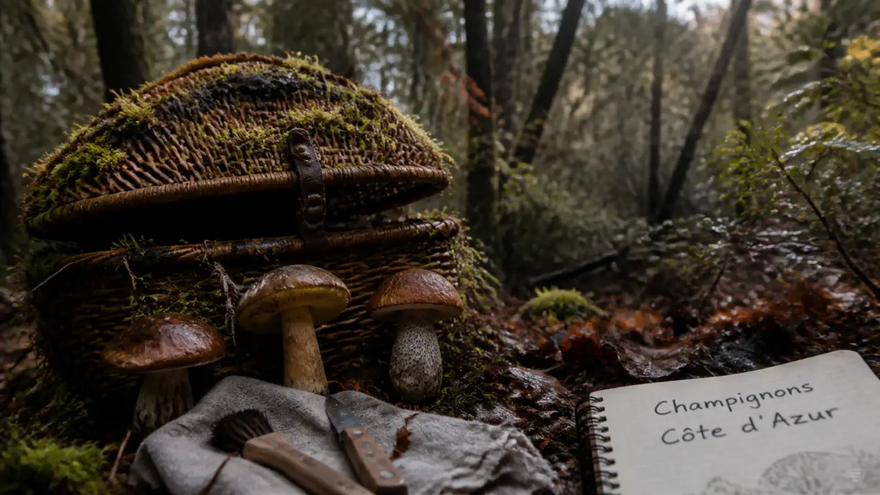 Champignons cote d azur dans un panier en sous-bois