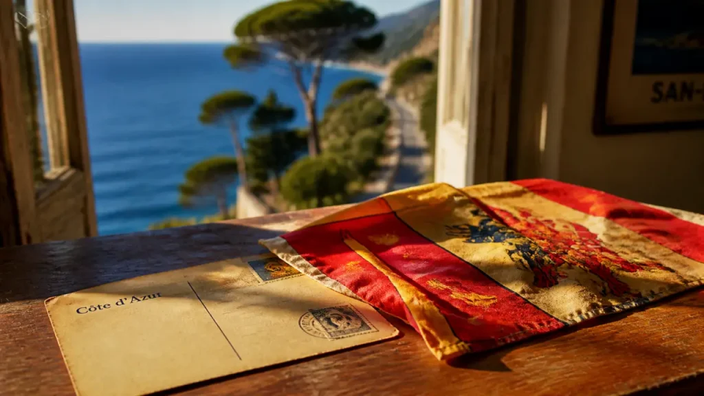 Drapeau cote d azur rouge et or sur carte Côte d’Azur