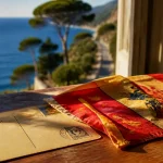 Drapeau cote d azur rouge et or sur carte Côte d’Azur