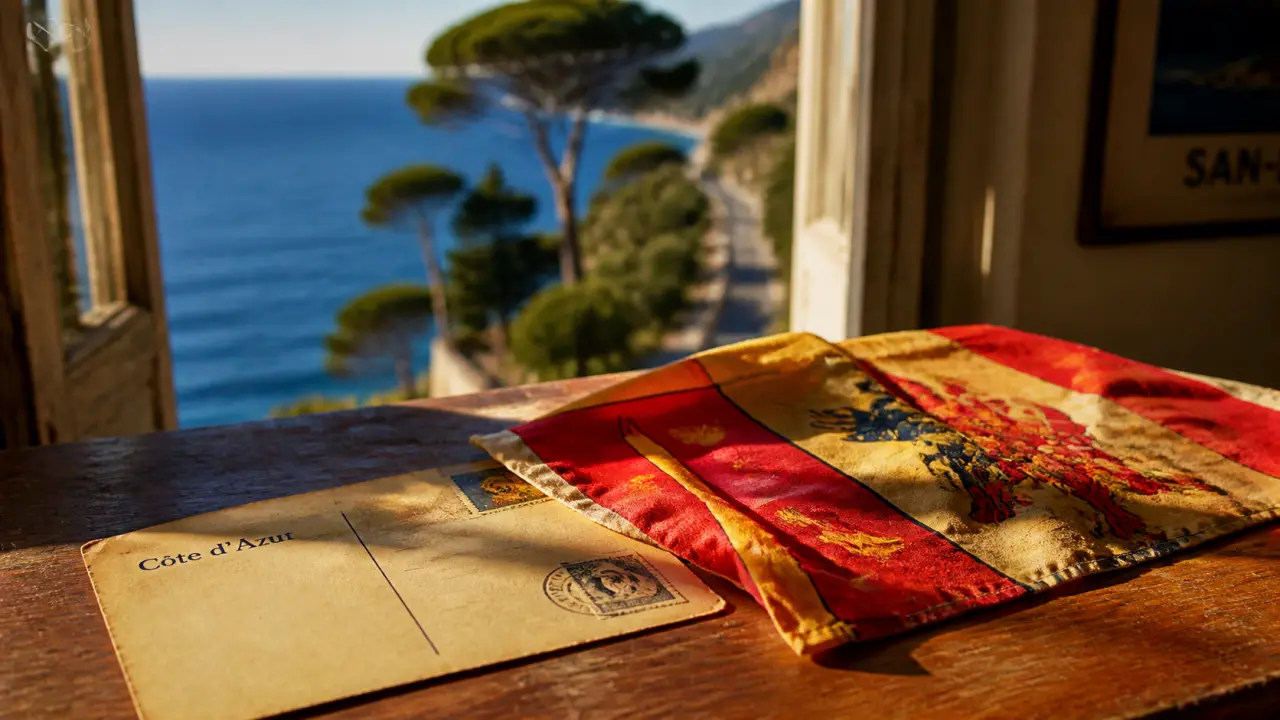 Drapeau cote d azur rouge et or sur carte Côte d’Azur