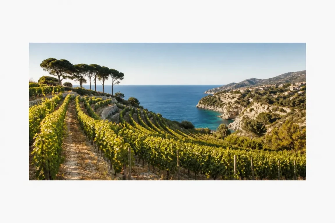 Vignobles cote d azur vineyards avec vue sur la Méditerranée et les collines calcaires