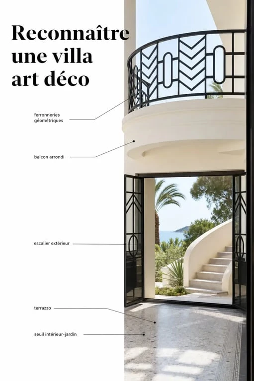 Détails de villa art deco cote d azur avec ferronneries et terrasse