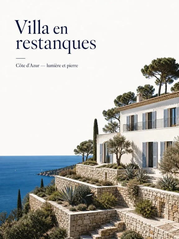 Architecture Côte d’Azur : villa en terrasses sur terrain en pente face à la mer
