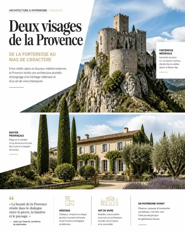 Château en Provence-Alpes-Côte d'Azur : contraste entre forteresse alpine et bastide méditerranéenne