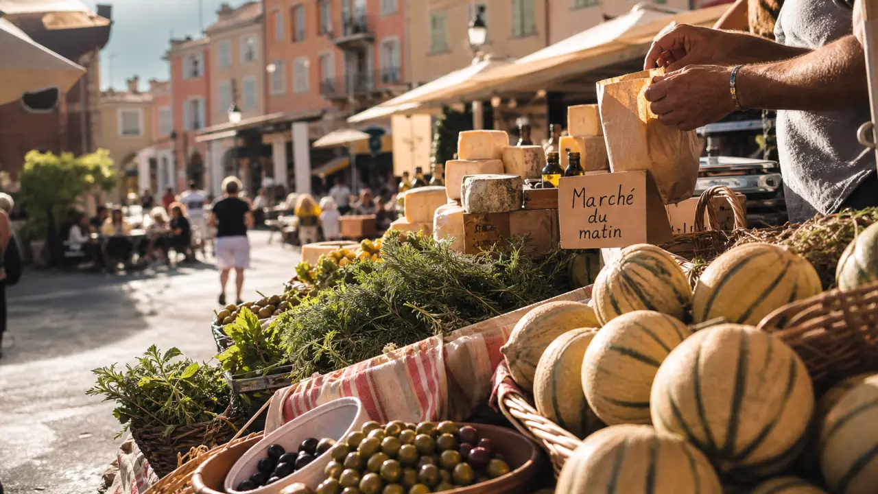 Jours de marché saint tropez sur la place des Lices, étals provençaux