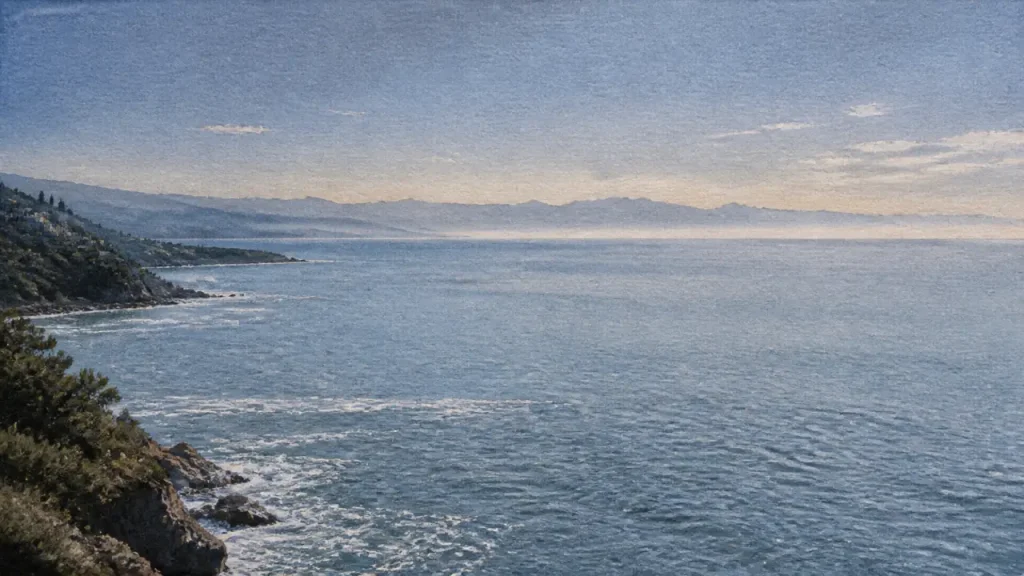 La corse vue de la cote d azur : crêtes corses à l’horizon depuis la Côte d’Azur