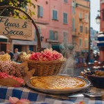 Marchés côte d'Azur : étal au Cours Saleya, Vieux-Nice, socca