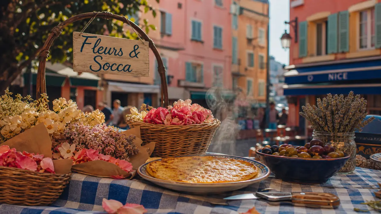 Marchés côte d'Azur : étal au Cours Saleya, Vieux-Nice, socca