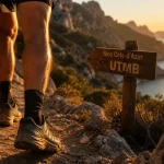 nice cote d azur by utmb : coureur face à la Méditerranée, sentier pierreux