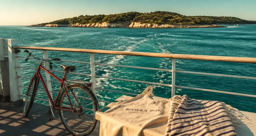 Porquerolles : vélo rouge sur le bateau vers les plages