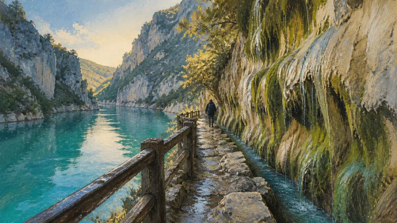 Randonnée canal du Verdon à Quinson : sentier du garde-canal au bord de l’eau turquoise