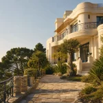 Villa art deco cote d azur, façade lignes paquebot et garde-corps géométriques