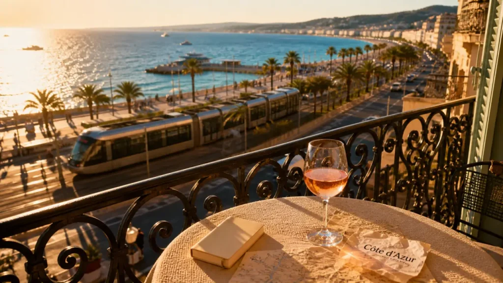 Week-end côte d'azur : vue Promenade des Anglais depuis un balcon