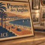 Affiche cote d azur Promenade des Anglais vintage, encadrée