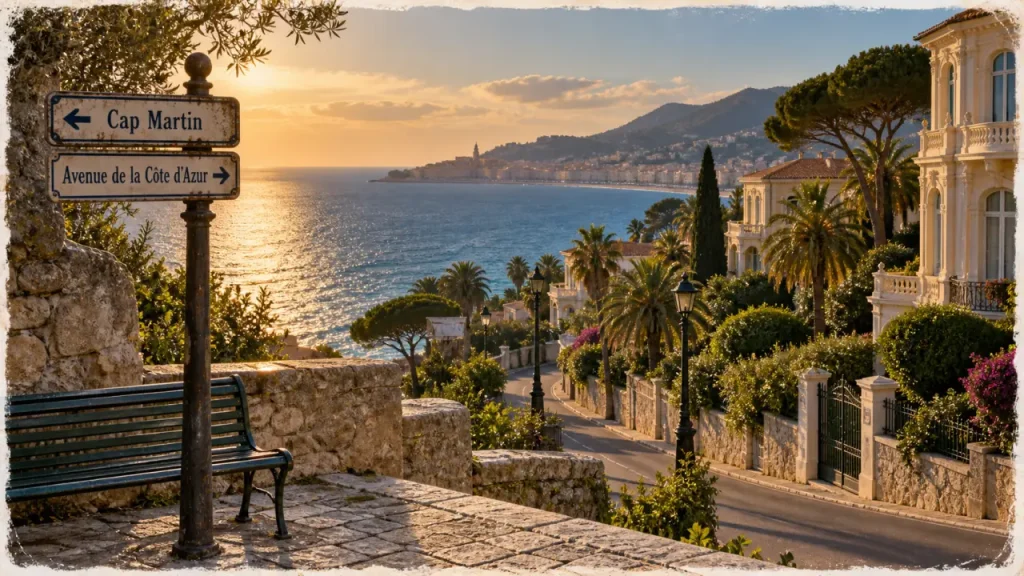 Avenue de la cote d azur roquebrune cap martin, panneau Cap Martin près de la mer