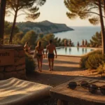 Camping naturiste provence cote d azur en pinède, ambiance golden hour