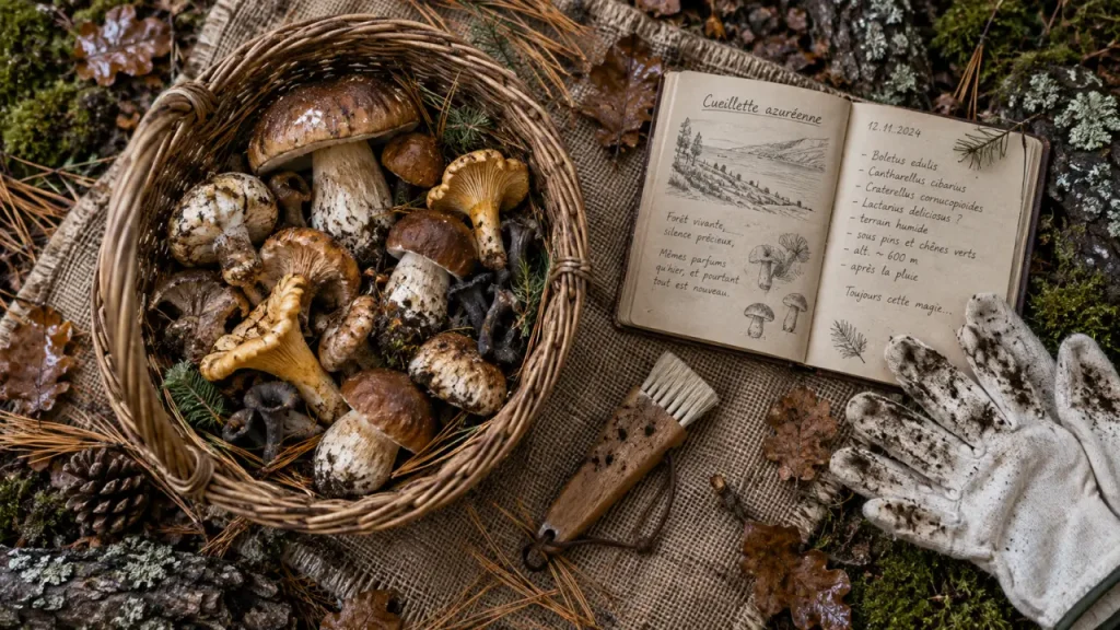 Champignons cote d azur fraîchement récoltés, cueillette responsable