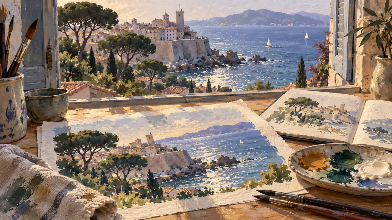 Churchill peint la cote d azur, atelier à Antibes, gouache et lumière