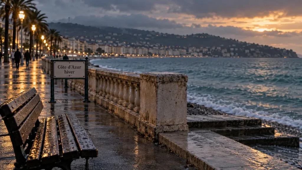 cote d azur im winter à Nice, bord de mer brumeux