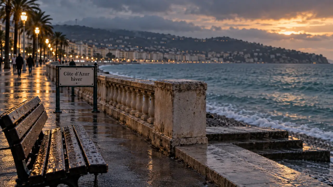 cote d azur im winter à Nice, bord de mer brumeux
