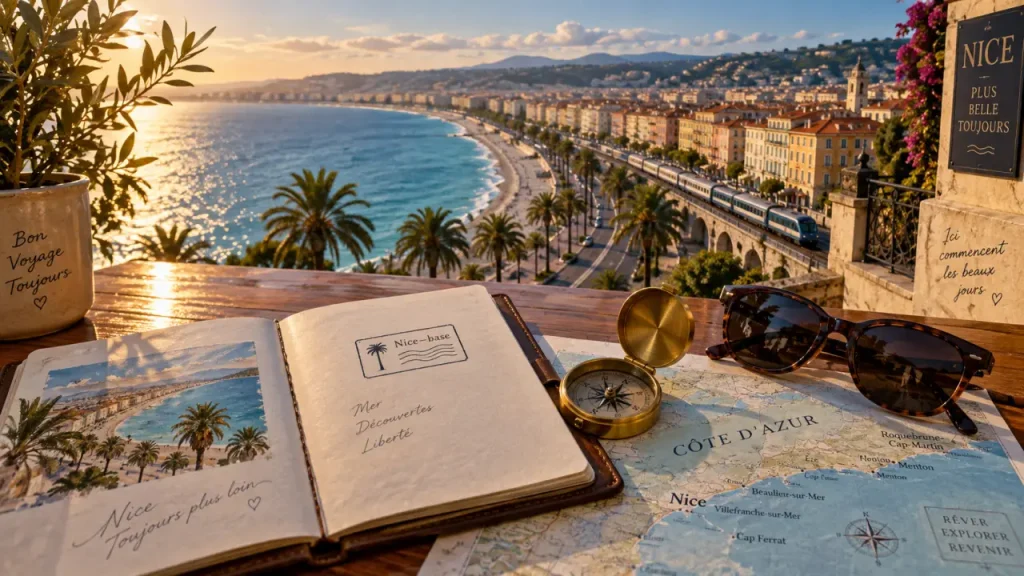 Cote d azur towns : carte et boussole à Nice, Promenade des Anglais