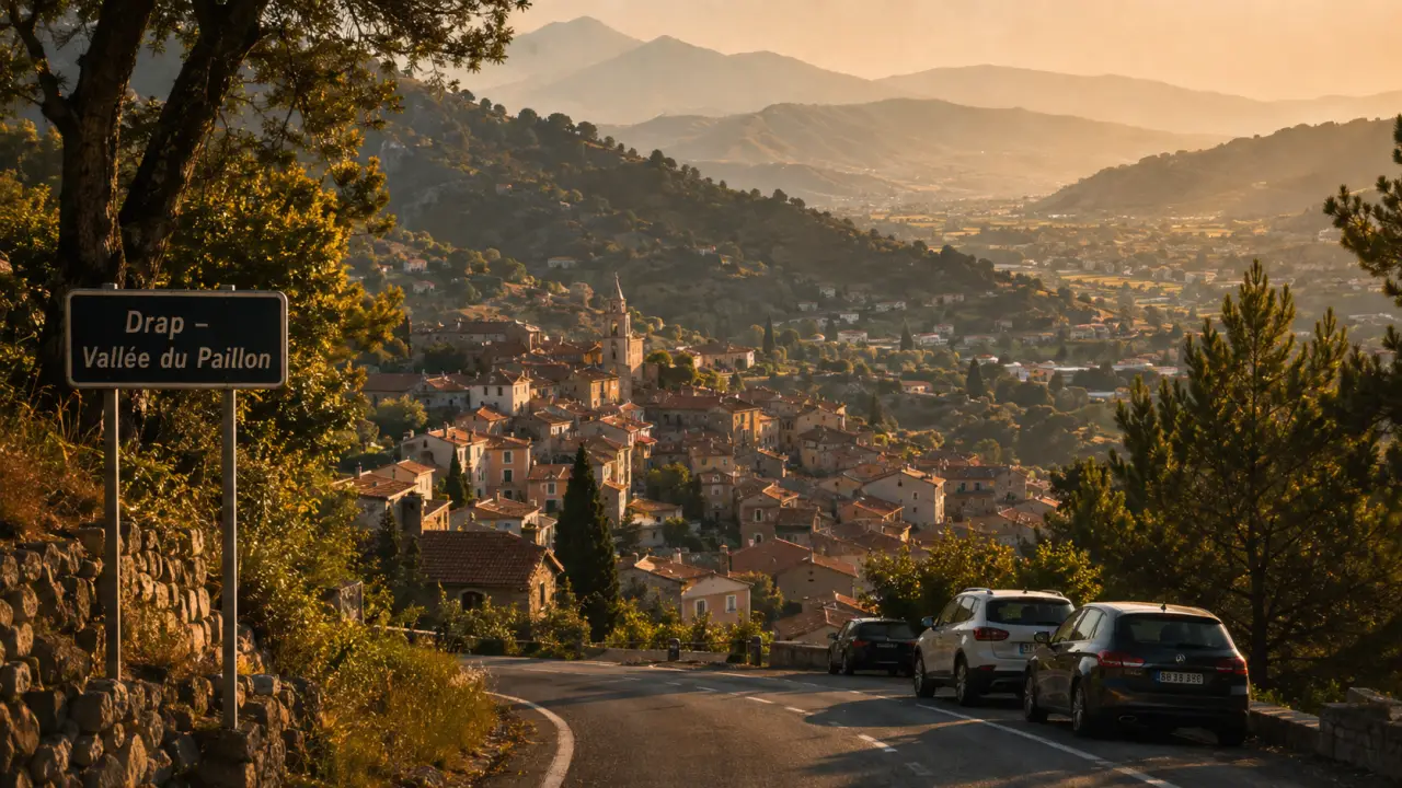 drap cote d azur, vallée du Paillon, village au golden hour