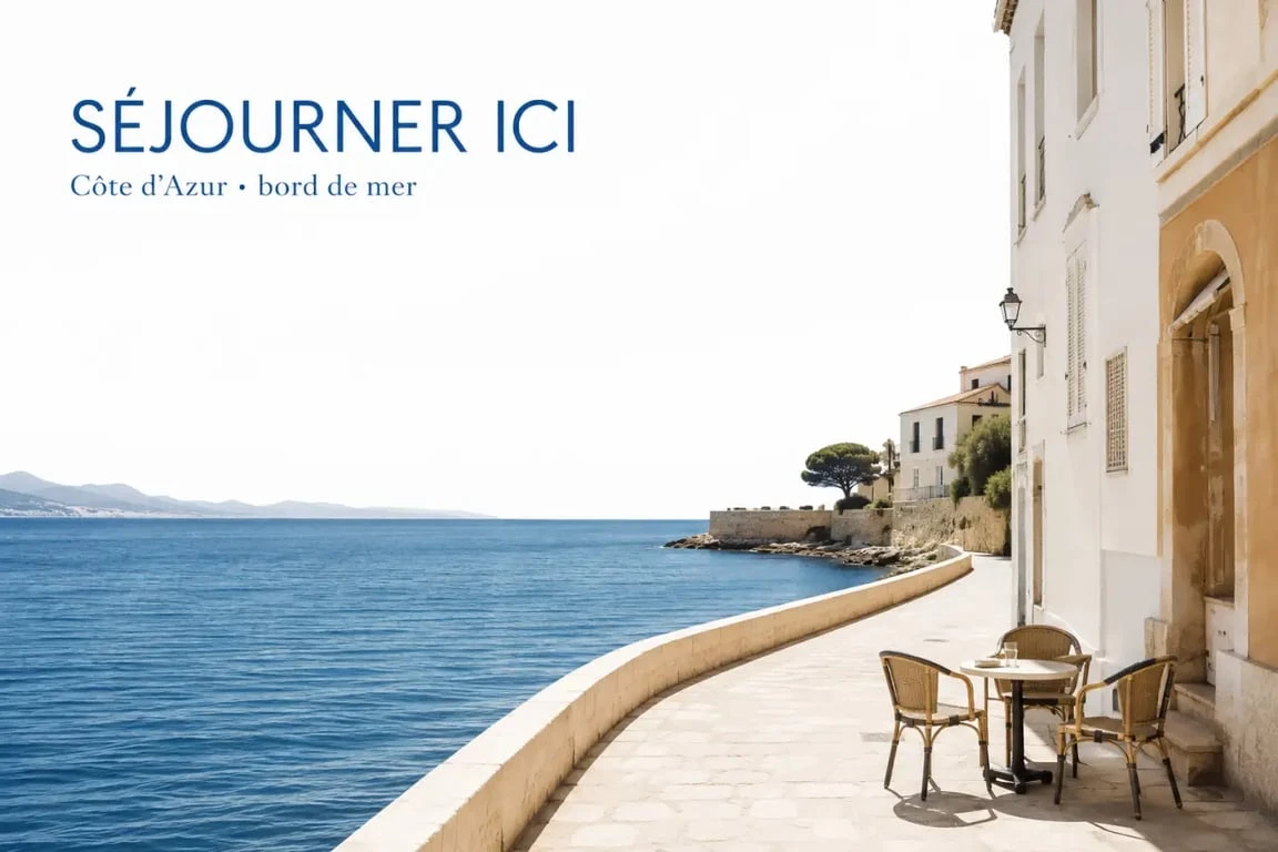 Staycation cote d azur sur une promenade en bord de mer avec terrasse de café