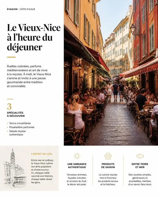 Ristoranti a Nizza dans une rue du Vieux-Nice avec des terrasses traditionnelles