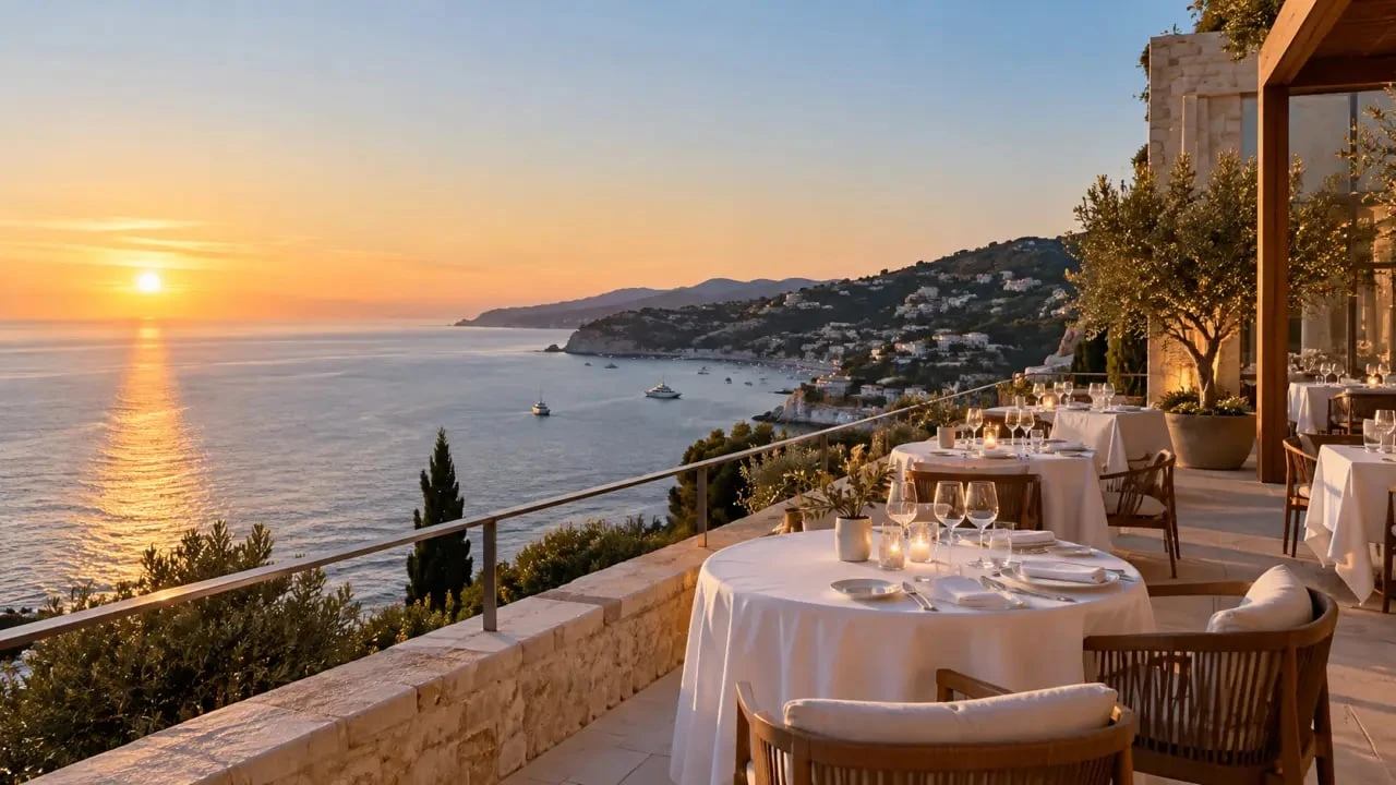 Restaurant étoilé Michelin Côte d’Azur avec terrasse gastronomique face à la Méditerranée