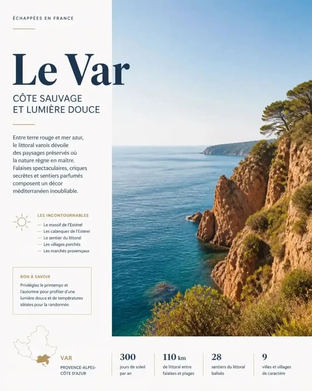 Paysage côtier du Var pour une sortie aujourd'hui