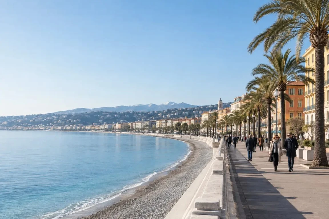 Côte d’Azur en hiver depuis la Promenade des Anglais à Nice