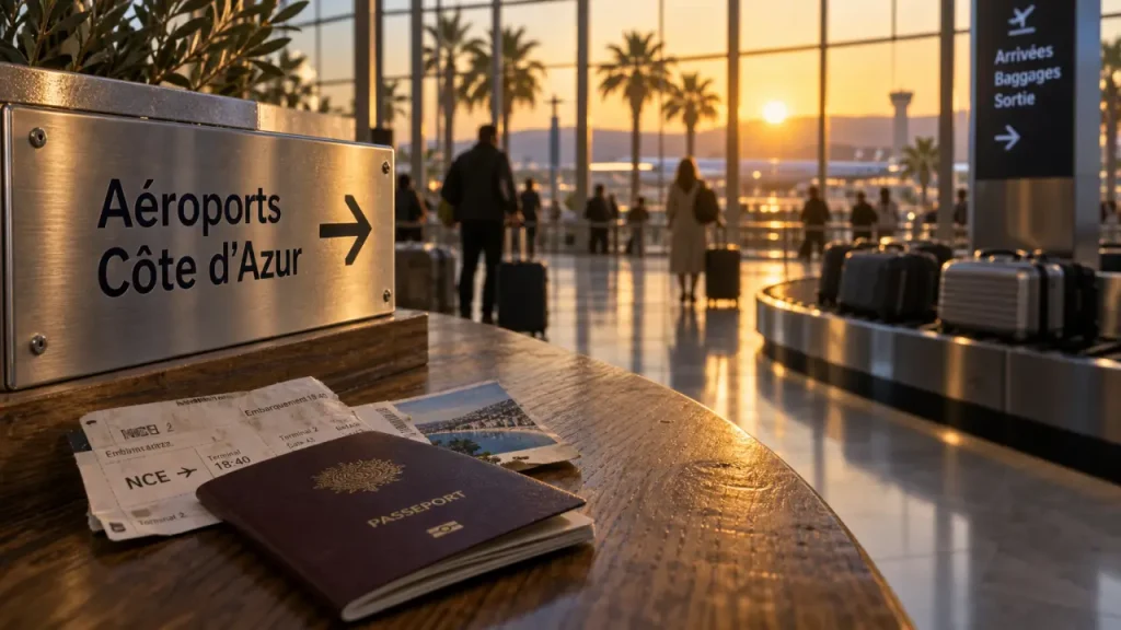 Flughäfen cote d azur : panneau et bagages à l’aéroport, arrivée vers Nice, Toulon-Hyères ou Marseille