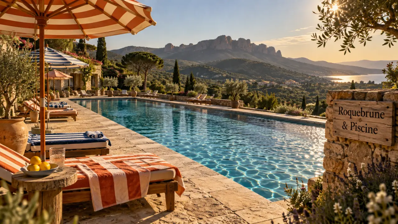 Hotel club roquebrune sur argens : piscine extérieure chauffée et vue massif des Maures