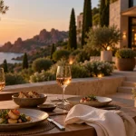 Hotel Tiara Yaktsa cote d azur : terrasse vue mer et pierre beige