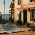 Hôtels pas chers Côte d’Azur : billet et carte Nice–Antibes devant hôtel