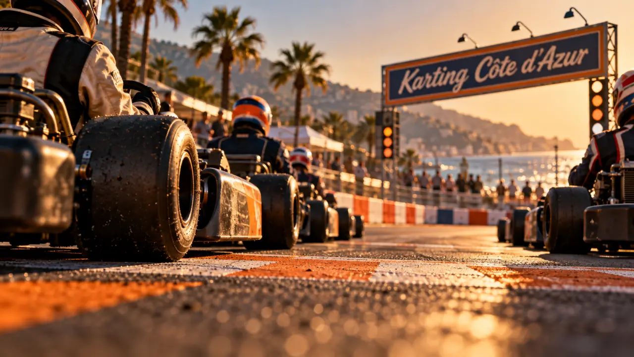Karting cote d azur : piste outdoor avec karts et ligne de départ
