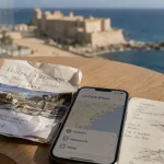 Le cote d azur toulon : carte sur smartphone et vue Fort Saint-Louis