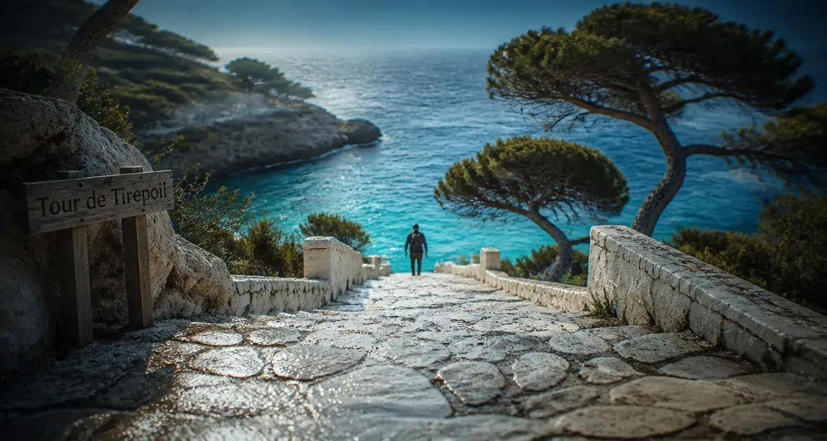 Le sentier du littoral cap d'antibes, tour de Tirepoil au bord de la Méditerranée
