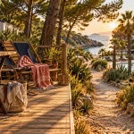 location camping cote d azur, mer à pied depuis la terrasse, piscine et pinède
