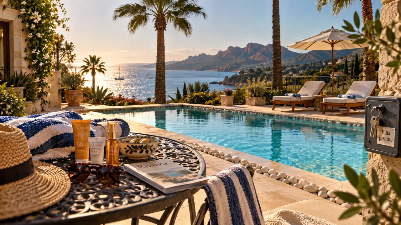 Maison vacances mandelieu la napoule : piscine privée turquoise et vue mer