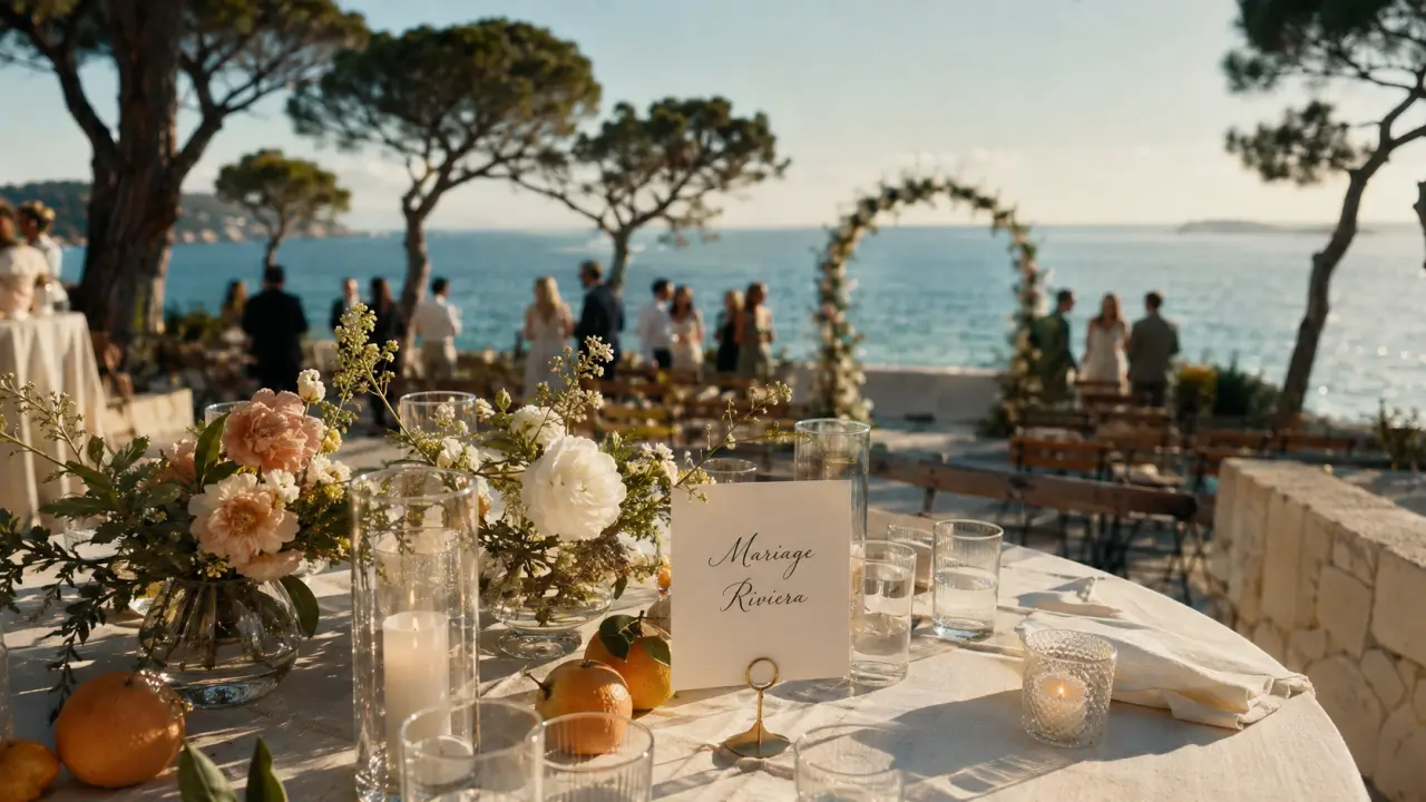 Mariage bord de mer Côte d’Azur, décoration Riviera pop au bord de la Méditerranée