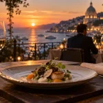 Restaurant étoilé michelin côte d azur : table dressée au Mirazur face à la Méditerranée
