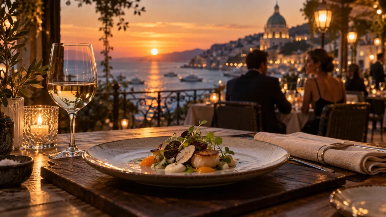 Restaurant étoilé michelin côte d azur : table dressée au Mirazur face à la Méditerranée