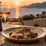 Restaurant gastronomique cote d azur, vue mer coucher de soleil