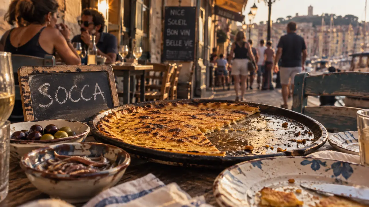 Ristorante a nizza : socca dorée au Vieux-Nice, table près du Vieux-Port