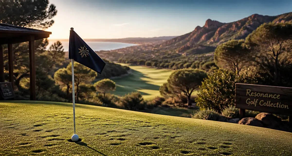 roquebrune sur argens golf club : green vallonné et drapeau, Esterel en arrière-plan