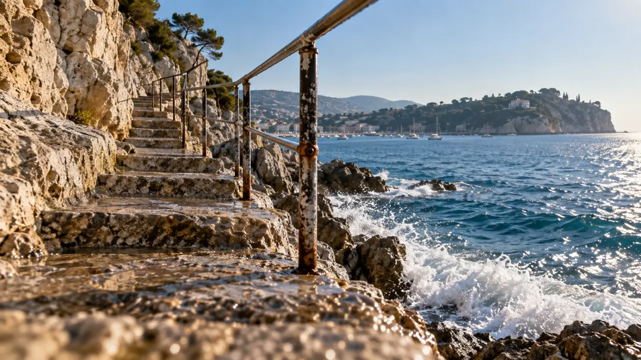 Sentier du littoral nice : escaliers, criques et mer près de Villefranche